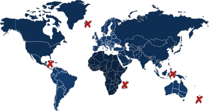 Mapa com X em países-ilhas